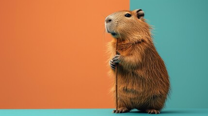 minimalist vivid advertisment background with capybara and copy space