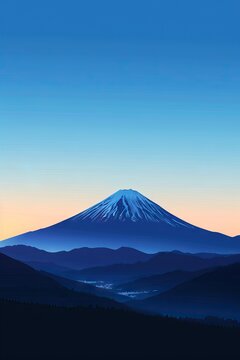 illustration of japanese mountain landscape background, mount fuji japan  style background for wall art print decor poster design. AI generated illustration
