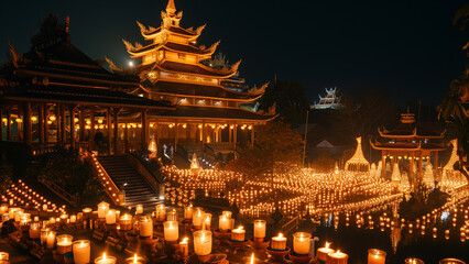 Luminous Devotion: A Night Scene of a Temple on Buddha’s Birthday