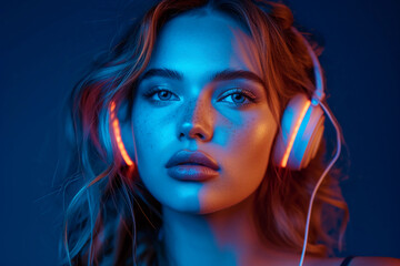 Futuristic Woman Model Face listening to music