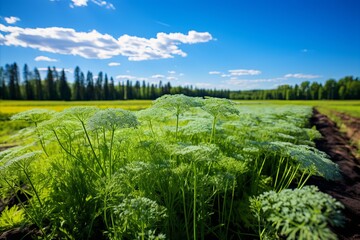 Lush and vibrant dill plants thriving on a modern green plantation under the glorious sun
