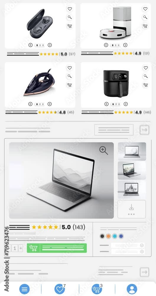 Wall mural technology products website animation. e-commerce and shopping sales webpage. vertical version