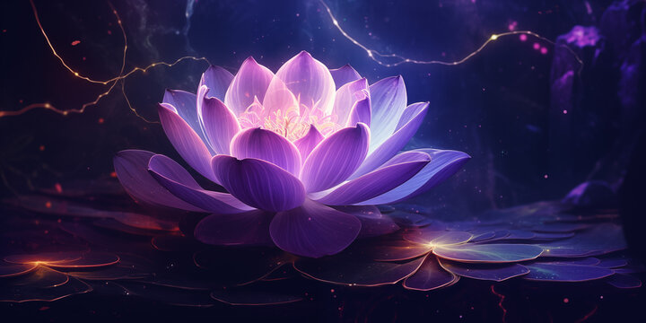pink and purple lotus flower with purple streaks of light