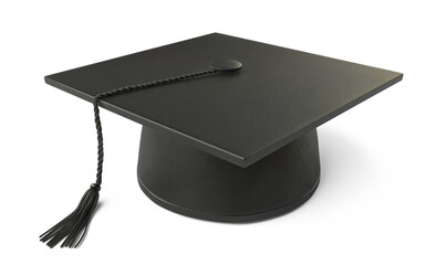Graduation university or college black cap isolated on white transparent background, png