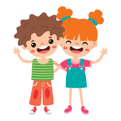 Cartoon Illustration Of Kids Hugging