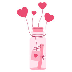 pink valentine heart message in bottle 