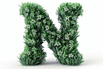 3d modern style letter  n  composed of narcissus flowers, isolated on a clean white background - obrazy, fototapety, plakaty