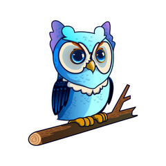 illustration of a cute, friendly, and charming owl character perched on a tree branch.

