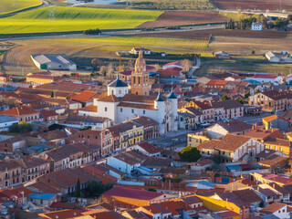 Aerial view of the Spanish town of Rueda in Valladolid, with its famous vineyards and wineries. - 719626210