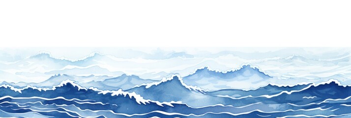 Minimal pen illustration sketch indigo & white drawing of an ocean  - obrazy, fototapety, plakaty
