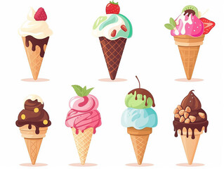 Delightful Set of Classic Ice Cream Flavors, Flat Vector Illustration