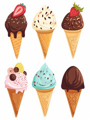 Delightful Set of Classic Ice Cream Flavors, Flat Vector Illustration