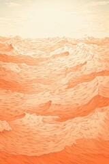 Minimal pen illustration sketch orange & white drawing of an ocean