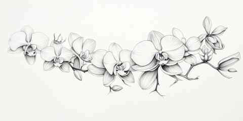 Minimal pen illustration sketch orchid & white drawing of an ocean - obrazy, fototapety, plakaty