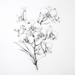 Minimal pen illustration sketch orchid & white drawing of an ocean