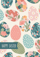 Cute Easter card. Vector design template in vintage pastel colors.