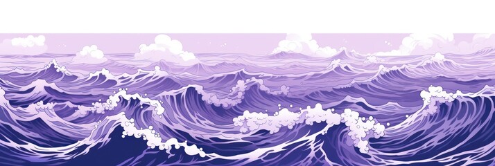 Fototapeta na wymiar Minimal pen illustration sketch purple & white drawing of an ocean