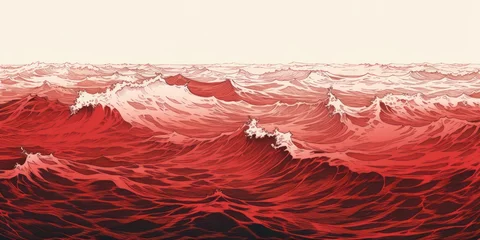 Poster Minimal pen illustration sketch red & white drawing of an ocean © Lenhard