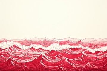 Minimal pen illustration sketch ruby & white drawing of an ocean 