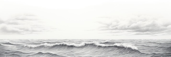 Minimal pen illustration sketch silver & white drawing of an ocean
