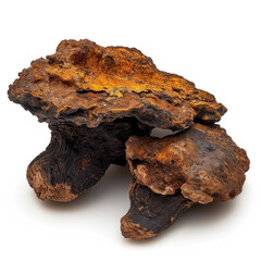  Chaga mushroom on the white background. The pathogen of white heartwood rot. The chaga is an ancient medical and folk remedy. - obrazy, fototapety, plakaty