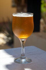 Lunch with cold beer in Spanish outdoor cafe