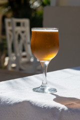 Lunch with cold beer in Spanish outdoor cafe