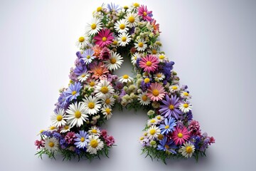 3d aster flower letter  a  isolated on white background   modern floral alphabet concept