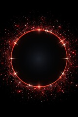 Onyx glitter circle of light shine sparkles and ruby red spark particles in circle frame