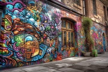 Fototapeta premium City graffiti representing urban art and street art. Generative AI