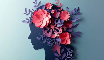 Silhouette of a female head with flowers in her hair