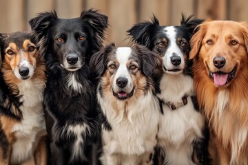 A panorama featuring dogs of various breeds - obrazy, fototapety, plakaty