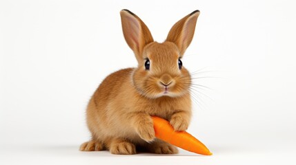 Obraz premium Carrot Companion: Rabbit with carrot isolated on a clean white background,