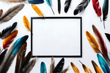 frame with multi color feathers