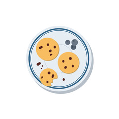 Chocolate chip cookie flat icon for food apps and websites. cookies on a plate. Biscuit, cracker, snack icon. Vector illustration