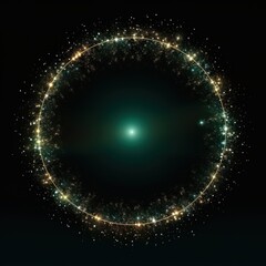 Pearl glitter circle of light shine sparkles and forest green spark particles in circle frame