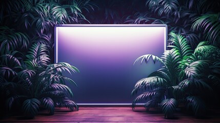 Blank empty mockup of screen on neon plants background. Generative AI