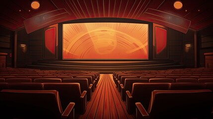 Empty cinema hall with red seats. Illustration of red Movie theatre. Generative AI