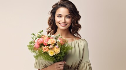 Woman Holding Bouquet of Flowers