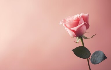 Obraz premium Single Pink Rose on Pink Background