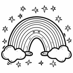 Beautiful Rainbow Sun And Clouds Sky Drawing