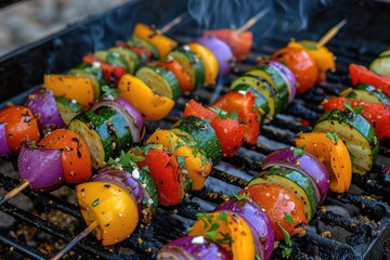 Fototapeta na wymiar A healthy grilled vegetable skewers on a barbecue