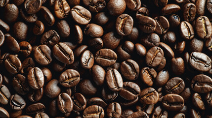 Close-up, high-quality image of densely packed, roasted coffee beans that highlight their texture and color.