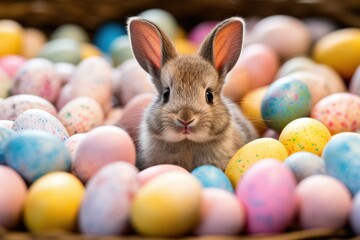 Fototapeta na wymiar Vibrant Easter Bunny with Colorful Eggs: A Delightful Spring Scene