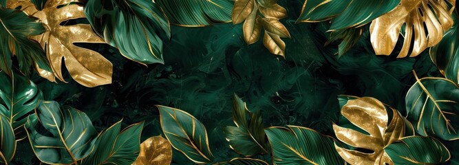 Vibrant Green and Gold Wallpaper With Abundant Leaves
