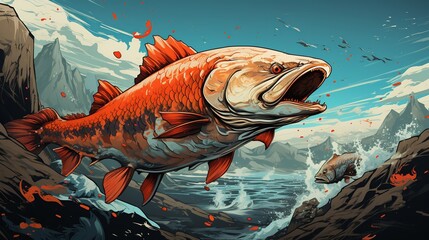 big fish chases small fish pinup pop art retro - obrazy, fototapety, plakaty