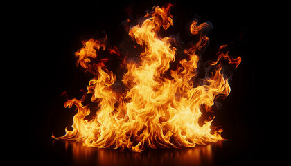 Flaming fire flames on black background - obrazy, fototapety, plakaty
