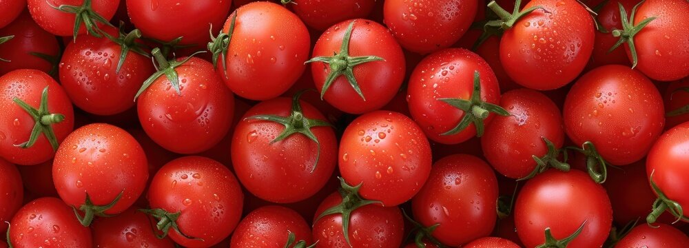 Large Group of Red Tomatoes With Water Droplets