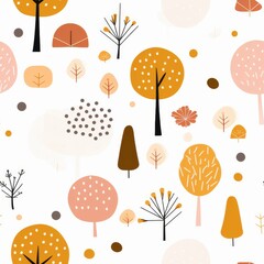 Pattern of Trees and Leaves on a White Background