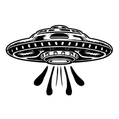 Set of alien and ufo icon, hand drawn vector illustration